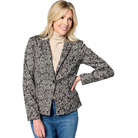 Isaac Mizrahi Jackets & Blazers - QVC Isaac Mizrahi Live! Super Stretch Woven Jacquard Blazer NWOT BLACK SIZE 10
